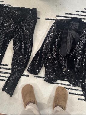 ASOS Black Sequin Quilted Suit Jacket and Pants